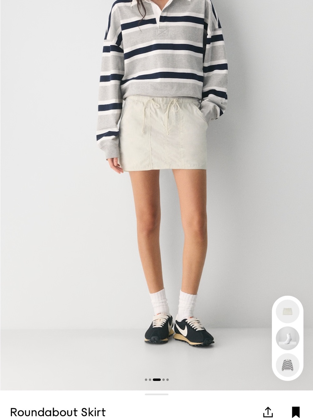 Aritzia Cream Drawstring Mini Skirt